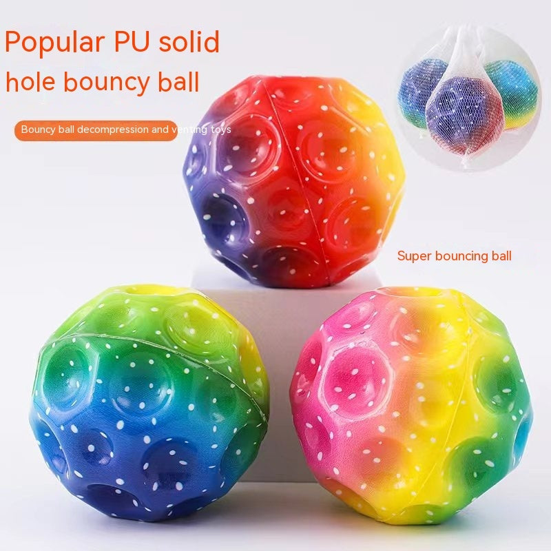 Colorful Hole Ball Soft Bouncy Ball Anti-fall Moon Shape Porous Bouncy Ball Kids Indoor Toys Ergonomic Design Elastic Ball Shopylife