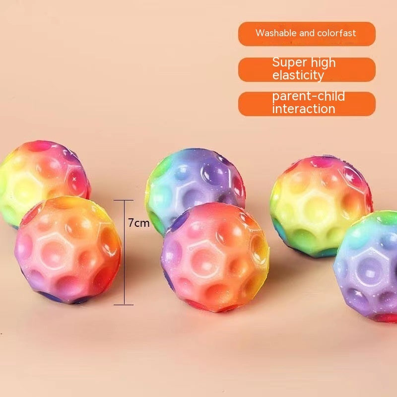 Colorful Hole Ball Soft Bouncy Ball Anti-fall Moon Shape Porous Bouncy Ball Kids Indoor Toys Ergonomic Design Elastic Ball Shopylife