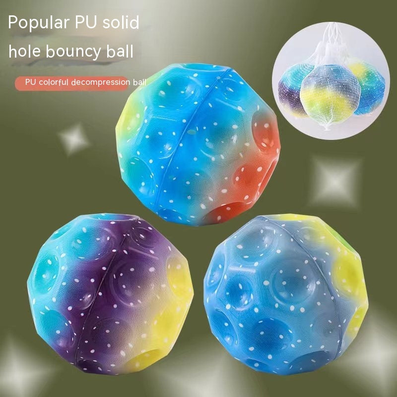 Colorful Hole Ball Soft Bouncy Ball Anti-fall Moon Shape Porous Bouncy Ball Kids Indoor Toys Ergonomic Design Elastic Ball Shopylife