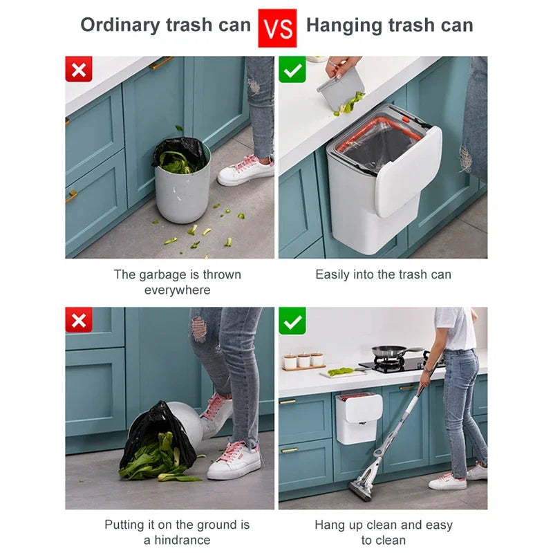 7/10L Kitchen Cabinet Door Hanging Garbage Can Wall Mounted Recycling Basket with Lid Kitchen Accessories Shopylife