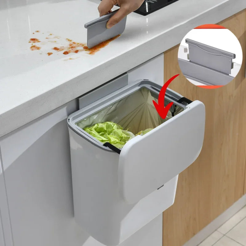 7/10L Kitchen Cabinet Door Hanging Garbage Can Wall Mounted Recycling Basket with Lid Kitchen Accessories Shopylife