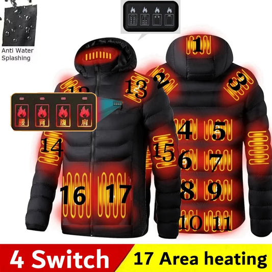 Men 9 Areas Heated Jacket USB Winter Outdoor Electric Heating Jackets Warm Sprots Thermal Coat Clothing Heatable Cotton jacket Shopylife