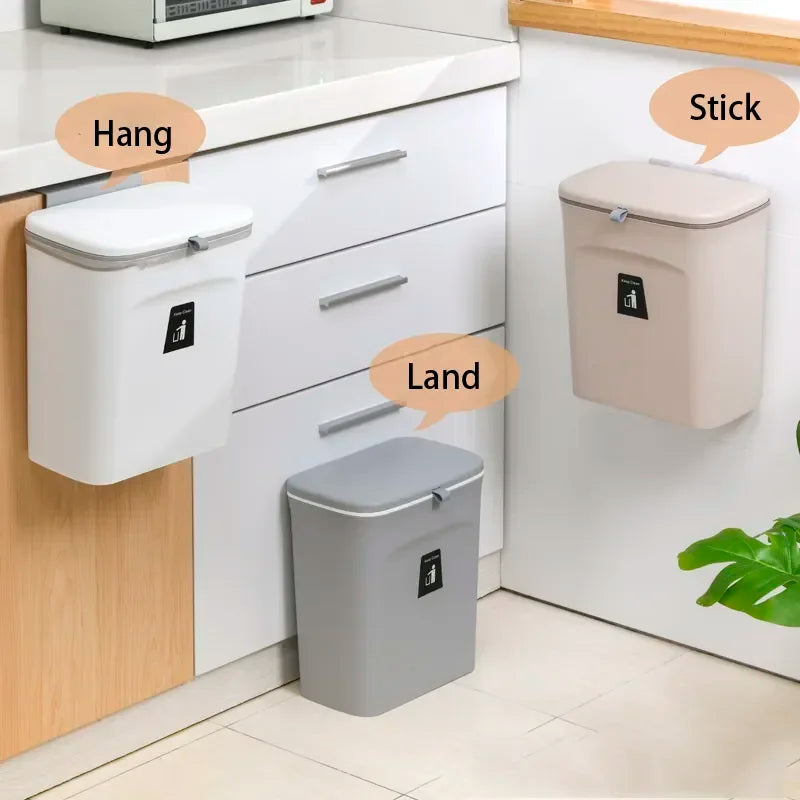 7/10L Kitchen Cabinet Door Hanging Garbage Can Wall Mounted Recycling Basket with Lid Kitchen Accessories Shopylife