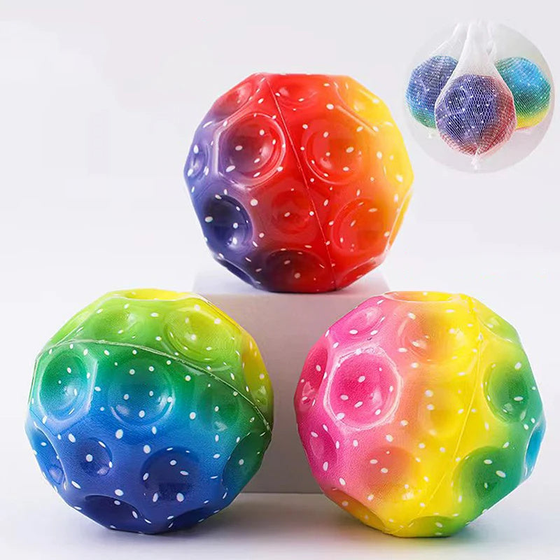 Colorful Hole Ball Soft Bouncy Ball Anti-fall Moon Shape Porous Bouncy Ball Kids Indoor Toys Ergonomic Design Elastic Ball Shopylife